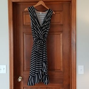 Black & White Tie Wrap Dress with Ruffle Detail